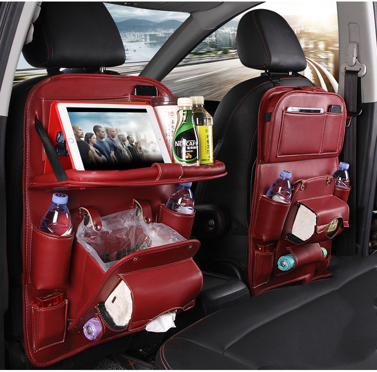 PU Leather Car Storage Bag Multifunction Seat Back Tray Hanging Bag - Image 8