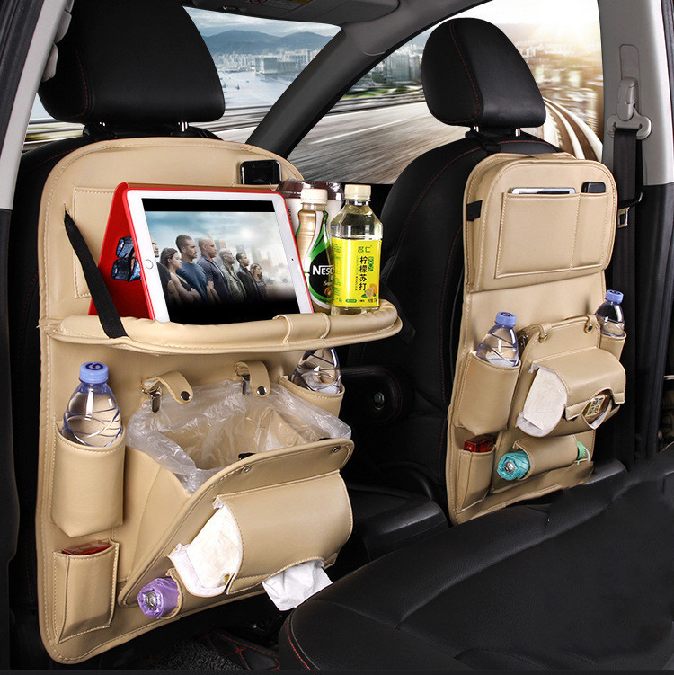 PU Leather Car Storage Bag Multifunction Seat Back Tray Hanging Bag - Image 6
