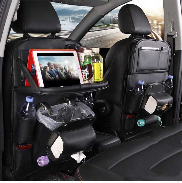 PU Leather Car Storage Bag Multifunction Seat Back Tray Hanging Bag - Image 5