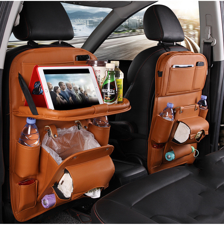 PU Leather Car Storage Bag Multifunction Seat Back Tray Hanging Bag - Image 10
