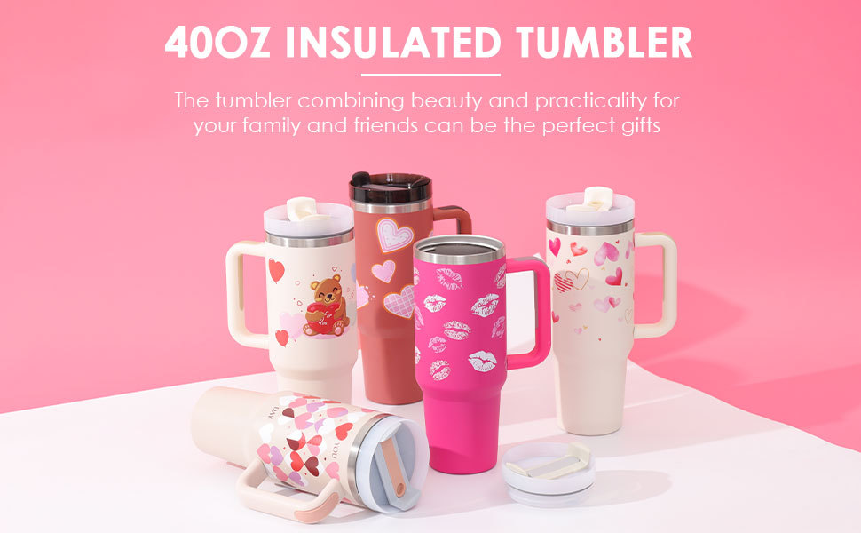 40oz Insulated Stainless Steel Tumbler with Handle & Straw - Image 10