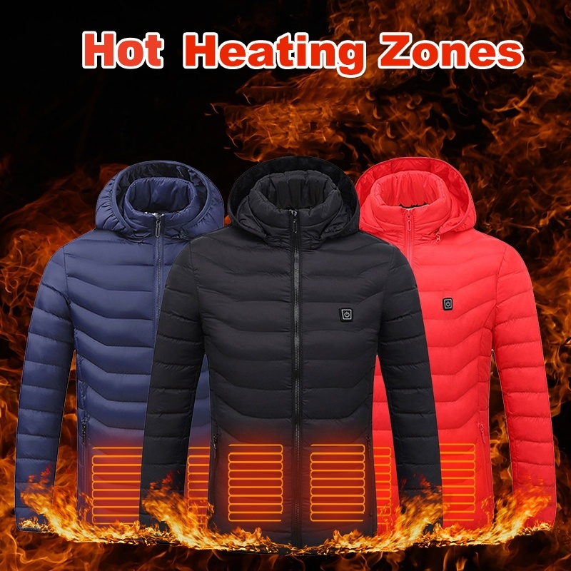 Winter Heated Jacket USB Electric Cotton Coat Zip-up For Men