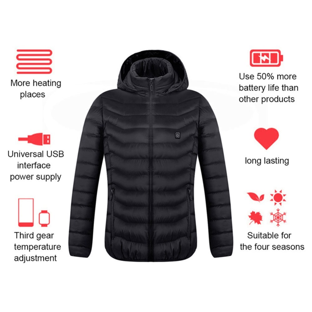 Winter Heated Jacket USB Electric Cotton Coat Zip-up For Men - Image 7