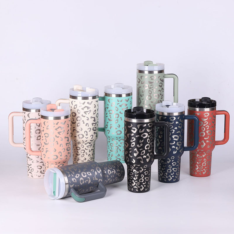 40oz Insulated Stainless Steel Tumbler with Handle & Straw - Image 7