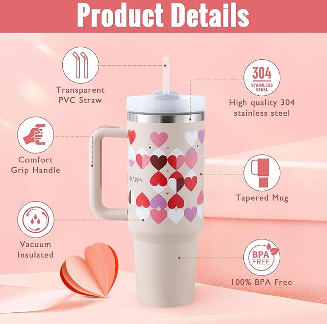 40oz Insulated Stainless Steel Tumbler with Handle & Straw - Image 4